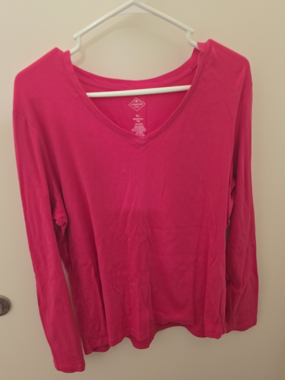 St. John's Bay V-Neck Long Sleeve Top in Bright Pink